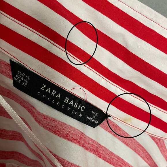Zara Top Red White Stripes DIY Cropped Boxy Short Sleeves Button-Up Pocket - Picture 8 of 9